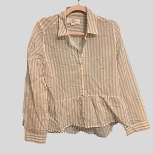 Trovata Birds of Paradise Beige Striped Peplum Button Blouse Size M